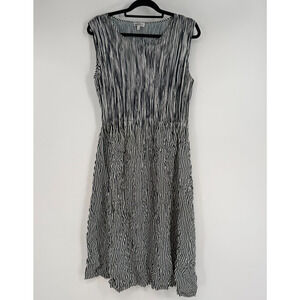 Alquema Pleated Striped Midi Dress Sz 2 (12-14) Black White Crinkle Sleeveless